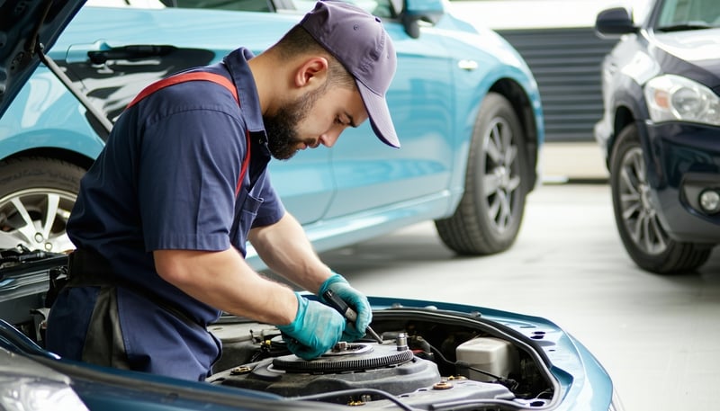 Mobile mechanic performing car repair at customer's location