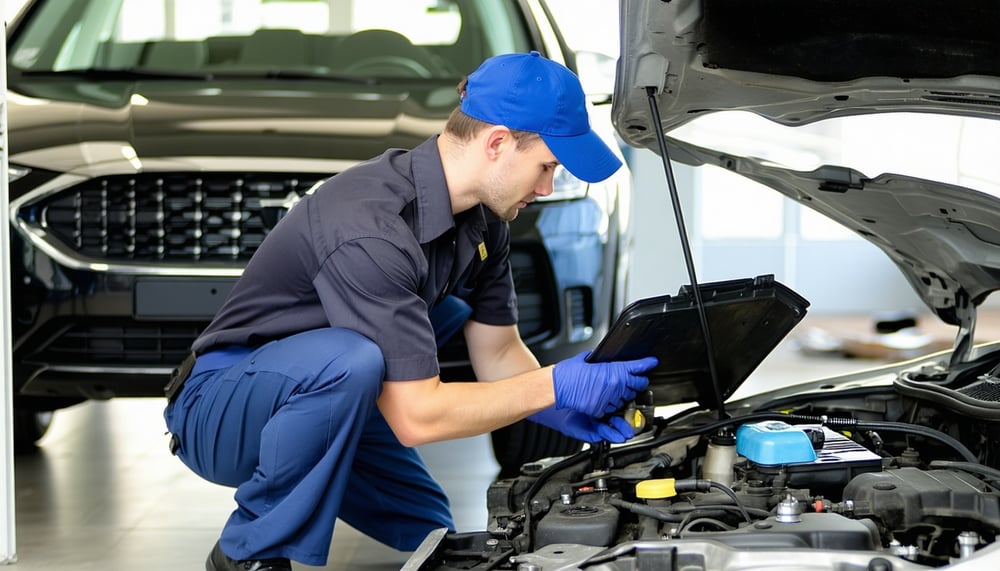 Mobile mechanic servicing a car at a customer's location
